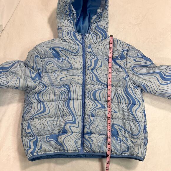 Wild Fable Hooded Blue Marble Swirl Puffer Jacket Size Medium - Picture 7 of 8